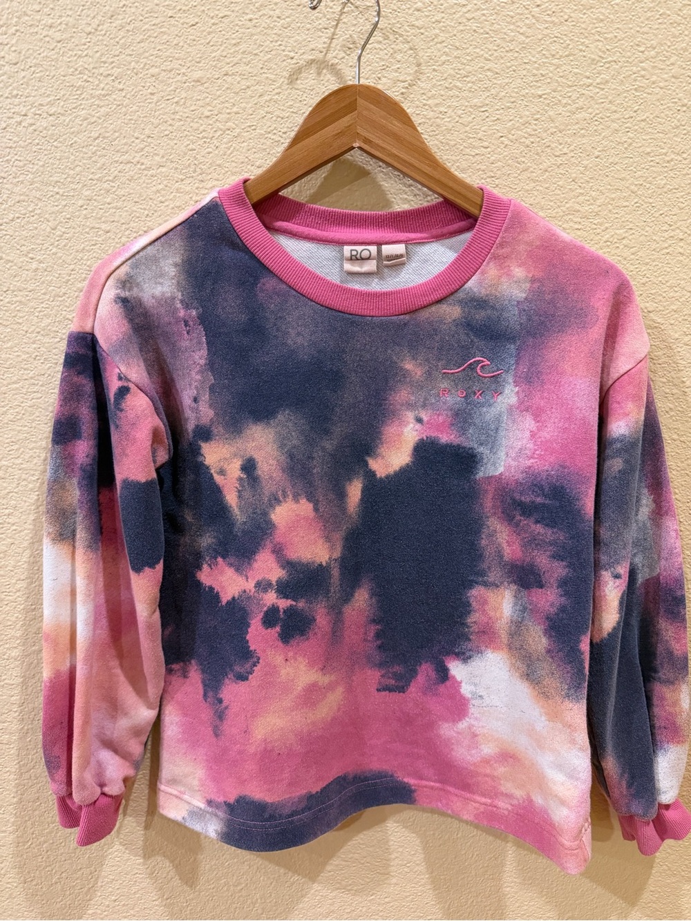 Roxy Pink and Navy Tie-Dye Crewneck Sweatshirt